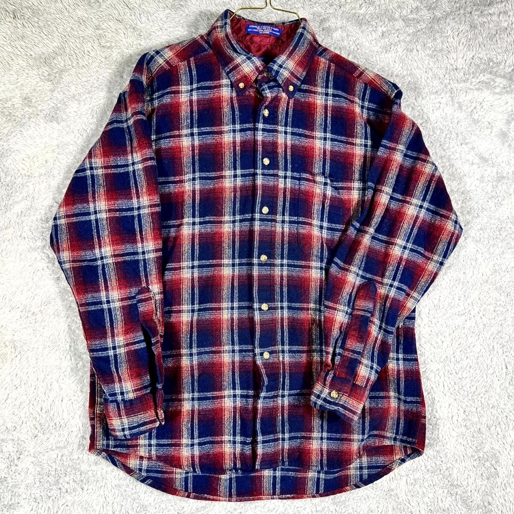 Vintage Pendleton Shirt Mens Large Blue Plaid Wool Flannel Lined Button Down